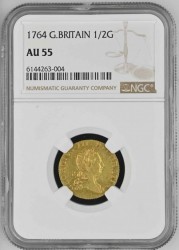 1764年 英国 ジョージ3世 1/2ギニー金貨 NGC AU55