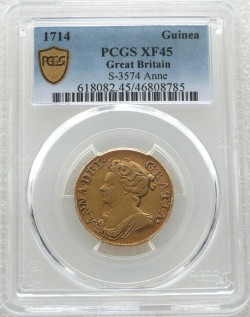 1714年 英国 アン女王ギニー金貨 PCGS XF45