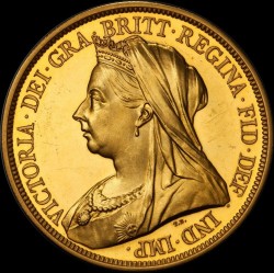 1893年 英国 ヴィクトリア女王 ヴェール（オールド）ヘッド 5ポンドプルーフ金貨 PCGS PR64 CAMEO