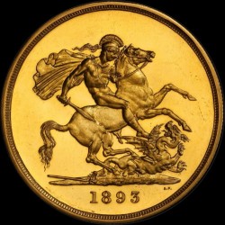 1893年 英国 ヴィクトリア女王 ヴェール（オールド）ヘッド 5ポンドプルーフ金貨 PCGS PR64 CAMEO