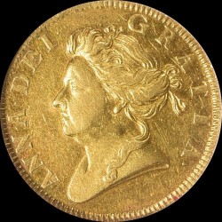 24時間 R6 試鋳貨 現存3枚 1702年 アン女王 パターン（試鋳貨）・ギニー金貨 ARモノグラム NGC AU50