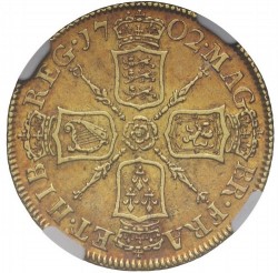 1702 英国 アン女王 ギニー金貨 NGC AU50