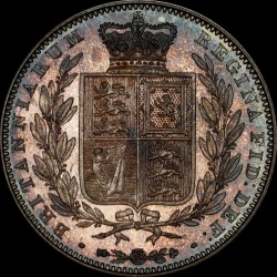 単独最高鑑定 ウナライオンのセットからの一枚 1839年 英国 ヤング・ヴィクトリア ハーフプルーフクラウン銀貨 NGC PF66*