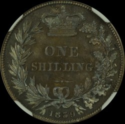 単独最高鑑定 ウナライオンのセットからの一枚 1839年 英国 ヤング・ヴィクトリア プルーフシリング貨 NGC PF67* CAMEO