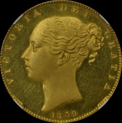 12番目の高鑑定 ウナライオンのセットからの一枚 1839年 英国 ヤング・ヴィクトリア  プルーフソブリン金貨 NGC PF63UC