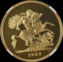 高鑑定 1937年 英国 ジョージ6世 5ポンドプルーフ金貨 NGC PF65 ULTRA CAMEO