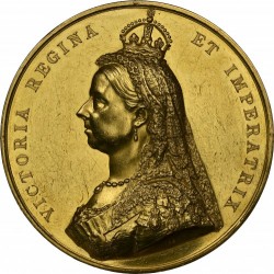 即発送 1887年 英国 ヴィクトリア女王 ゴールデン ジュビリー ゴールドメダル NGC Proof Details - Edge Damage