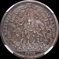 1708-Dated ロシア レスナヤの戦い ピョートル大帝 シルバーメダル NGC MS62