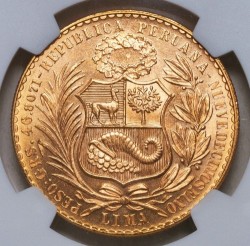 1965年 ペルー 100ソル金貨 NGC MS65