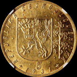 1931年 チェコスロバキア 5ダカット金貨 NGC MS62 1931年 チェコスロバキア 5ダカット金貨 NGC MS62