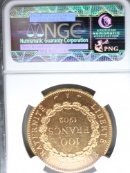 1902年A フランス　100フラン　エンジェル金貨 NGC MS63