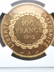 1902年A フランス　100フラン　エンジェル金貨 NGC MS63