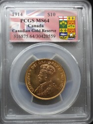 1914年 カナディアン $10金貨 PCGS MS64