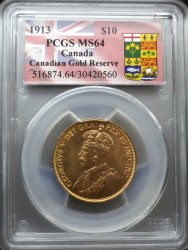 1913年 カナディアン $10金貨 PCGS MS64