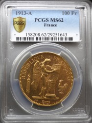 1913-A フランス 100フラン エンジェル金貨　PCGS MS62