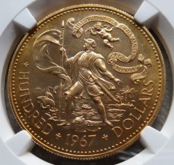 1967年バハマ$100金貨 NGC MS64