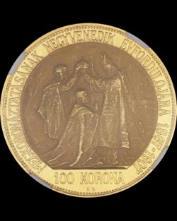 1907ハンガリー・フランツ・ヨーゼフ1世100コロナ金貨NGC PF63