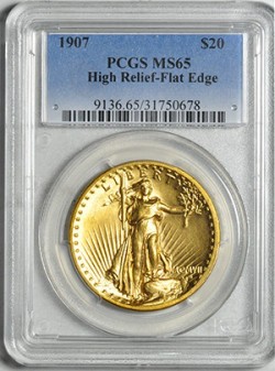 1907年セントゴーデンズ ハイリリーフ フラットエッジ PCGS MS65