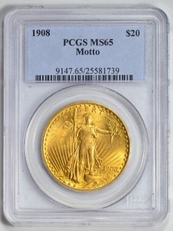 1908年米国セントゴーデンズ Motto PCGS MS65