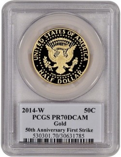 2014 ケネディ大統領50周年記念ハーフダラープルーフ金貨 PCGS PR70DCAM First Strike