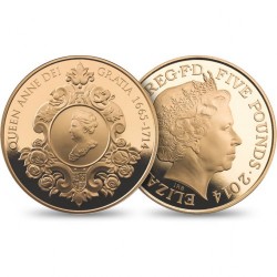  2014年アン女王300周年記念5ポンドプルーフ金貨
