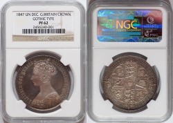 1847年英国ゴシッククラウン銀貨NGC PF62