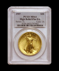 1907年米国セントゴーデンズ ハイリリーフ PCGS MS64 Flat Edge