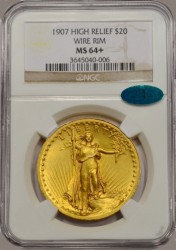 1907年米国セントゴーデンズ ハイリリーフ NGC MS64+ Wire Edge