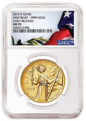 2015年アメリカン・リバティ ハイリリーフ金貨 NGC MS70 Early Release