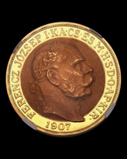 1907ハンガリー・フランツ・ヨーゼフ1世100コロナ金貨NGC PF64