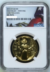 2015年アメリカン・リバティ ハイリリーフ金貨NGC MS70PL Early Release