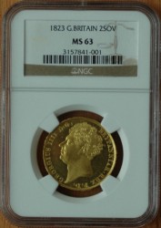 1823年英国ジョージ4世2ポンドソブリン金貨NGC MS63