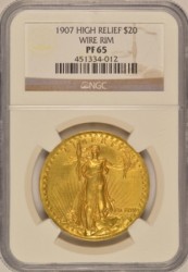 激レア プルーフハイリリーフ金貨 1907年米国セントゴーデンズ・ハイリリーフ金貨NGC PF65