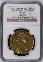 鑑定一枚のみ 1702年英国アン女王戴冠式記念メダルNGC MS61 鑑定一枚のみ 1702年英国アン女王戴冠式記念メダルNGC MS61
