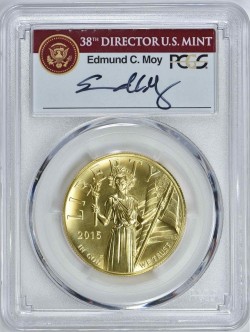 2015年アメリカン・リバティ ハイリリーフ金貨 PCGS MS70PL First Strike Moyサイン入りスラブ