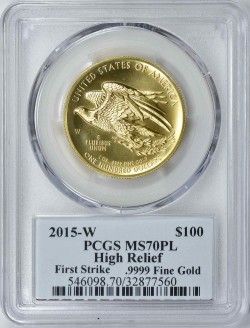 2015年アメリカン・リバティ ハイリリーフ金貨 PCGS MS70PL First Strike Moyサイン入りスラブ