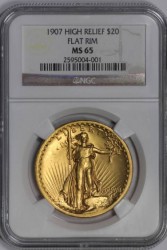 1907年米国セントゴーデンズ・ハイリリーフ金貨 フラットエッジ NGC MS65