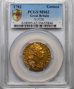 最高鑑定&存在数1枚 1782年英国ジョージ3世ギニー金貨 PCGS MS62 最高鑑定&存在数1枚 1782年英国ジョージ3世ギニー金貨 PCGS MS62