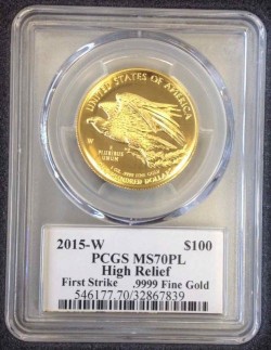 2015年アメリカン・リバティ ハイリリーフ金貨 PCGS MS70PL First Strike セントゴーデンズラベル