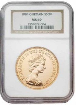 最高鑑定24枚のみ 1984年英国5ソブリン金貨NGC MS69