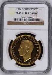 1937年英国ジョージ6世5ポンドプルーフ金貨 NGC PF63 Ultra Cameo