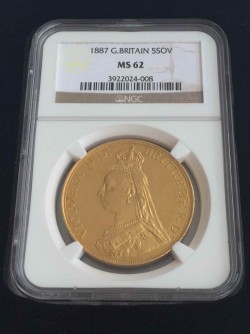 1887年英国ヴィクトリア女王5ポンド金貨NGC MS62