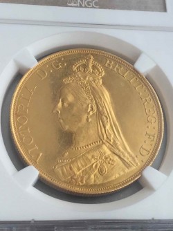 1887年英国ヴィクトリア女王5ポンド金貨NGC MS62