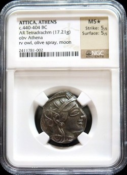 440-404 BC 古代ギリシャ アッティカ地方アテネ テトラ・ドラクマ銀貨 NGC MS