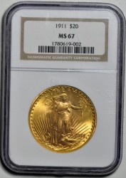 最高鑑定1911年 米国 セイントゴーデンズ金貨 NGC MS67