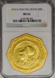 1915-s パナマ・パシフィック$50オクタゴナル金貨NGC MS62