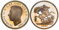 1937年英国ジョージ6世5ポンドプルーフ金貨NGC PF64 CAMEO