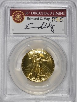 2009年 米国 ウルトラハイリリーフ金貨 PCGS MS70PL ワイン色Moy氏サインラベル