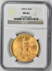 最高鑑定 1909-S年 米国 セントゴーデンズ金貨 NGC MS66