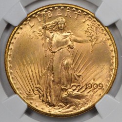 最高鑑定 1909-S年 米国 セントゴーデンズ金貨 NGC MS66